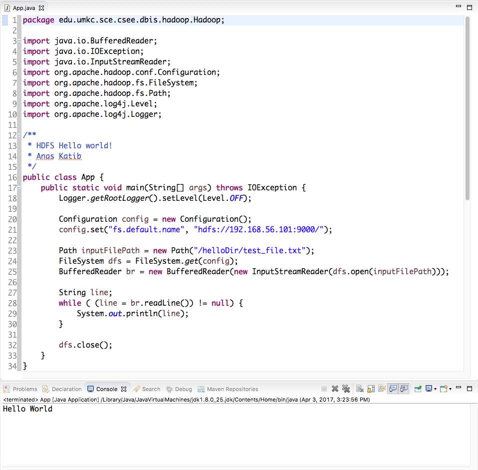 Java code in an IDE